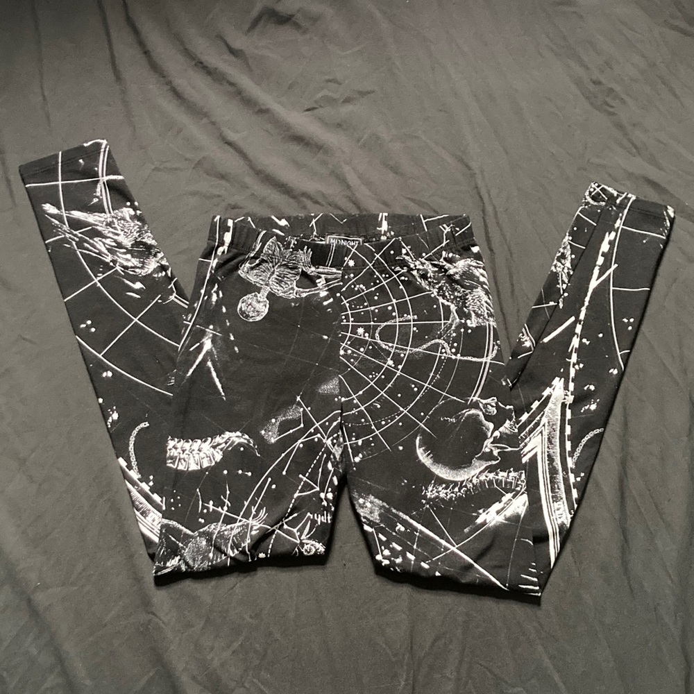 NWT Midnight Hour Black & White Cosmic Skeleton Print Leggings Hot Topic Size S